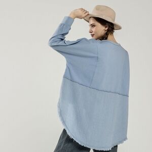 126 | French Blue Oversized Side Slit Contrast Top